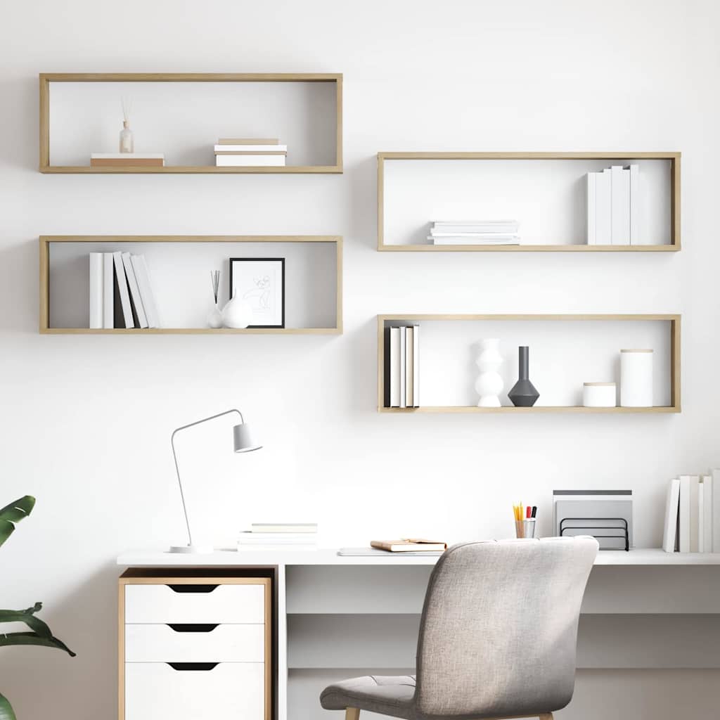807116 vidaXL Wall Cube Shelves 4 pcs Sonoma Oak 80x15x26,5 cm Engineered Wood
