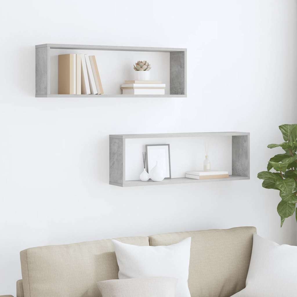 Wall Cube Shelf 2 pcs Concrete Grey 80x15x26.5 cm Engineered Wood