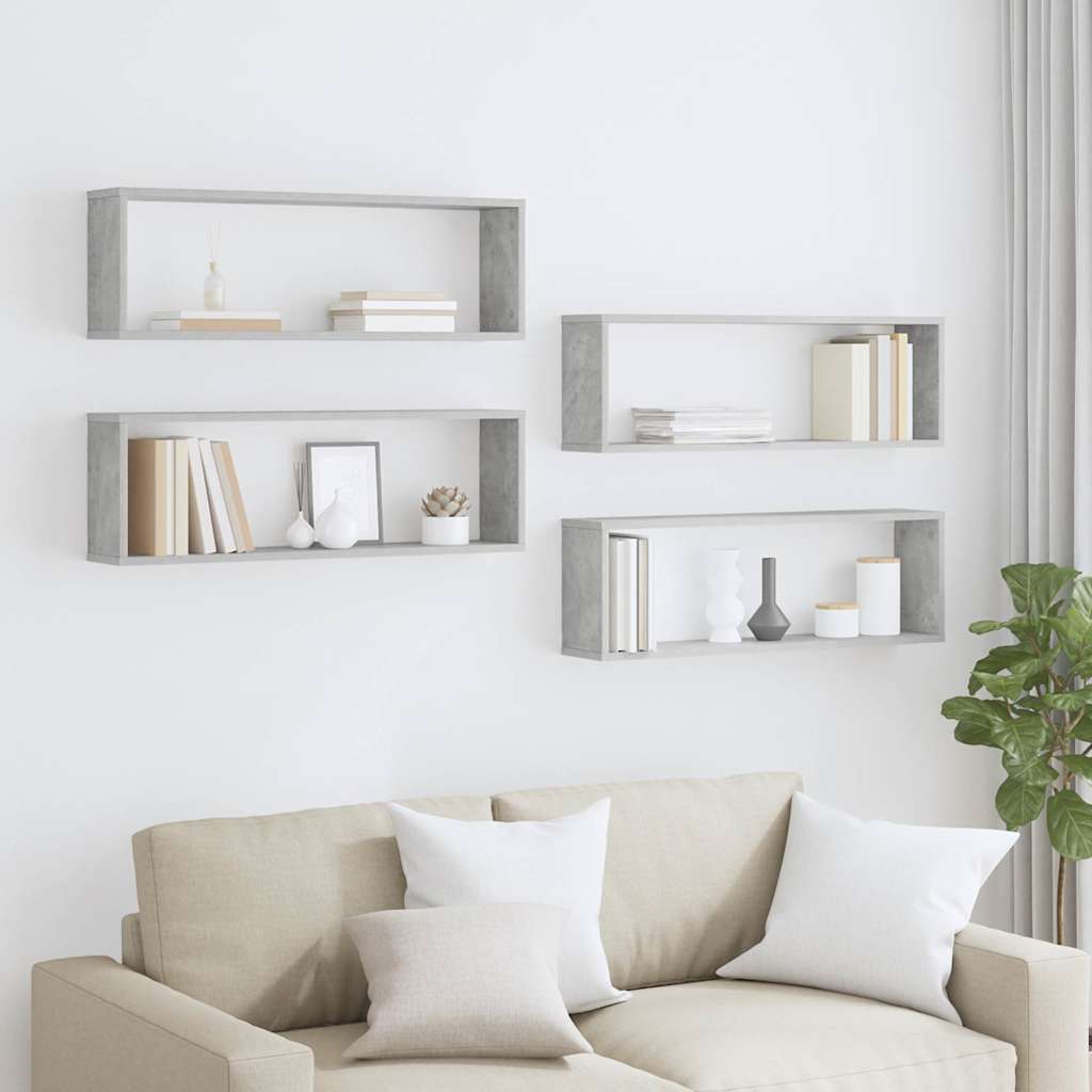Wall Cube Shelves 4 pcs Concrete Grey 80x15x26.5 cm