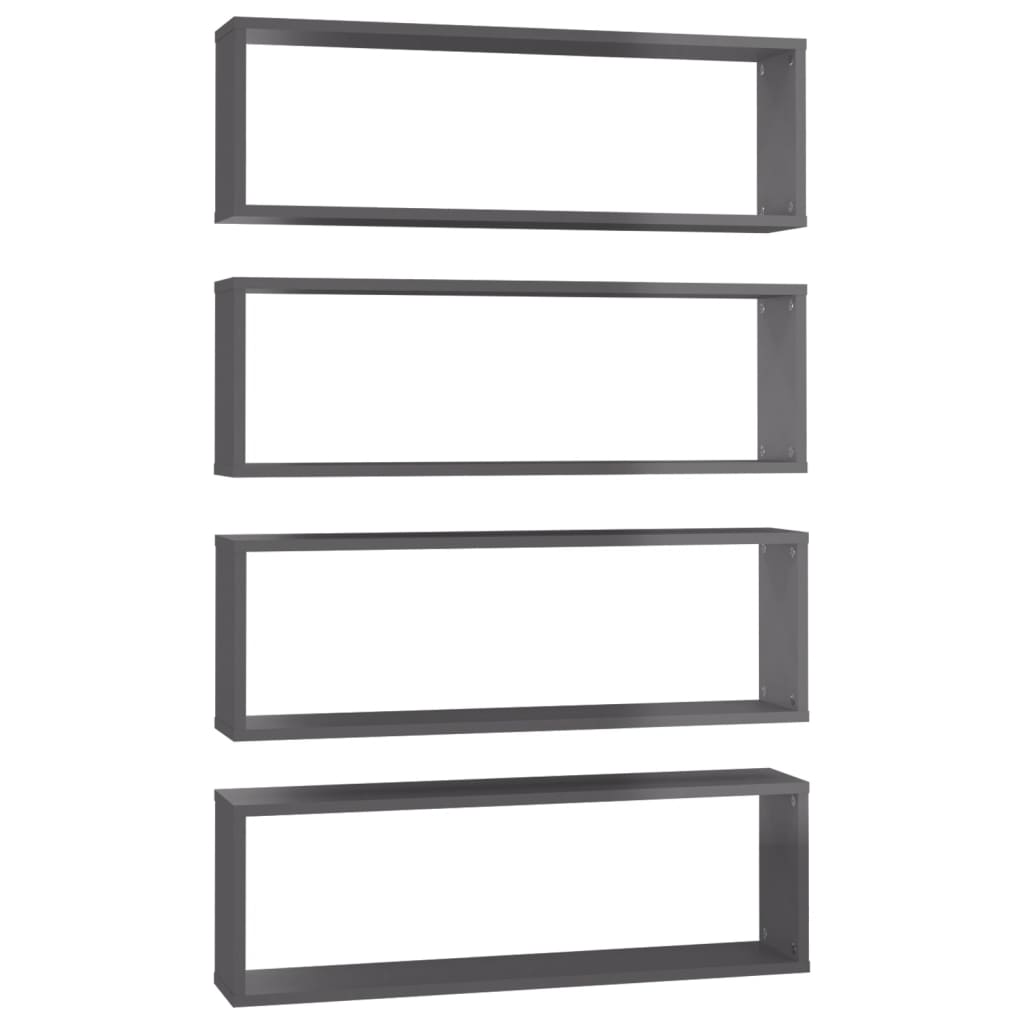 vidaXL Wall Cube Shelf 4 pcs High Gloss Grey 80x15x26.5 cm Engineered Wood