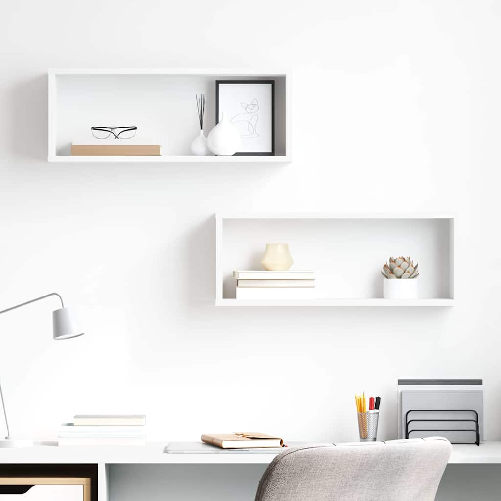 807133 vidaXL Wall Cube Shelves 2 pcs White 60x15x23 cm Engineered Wood