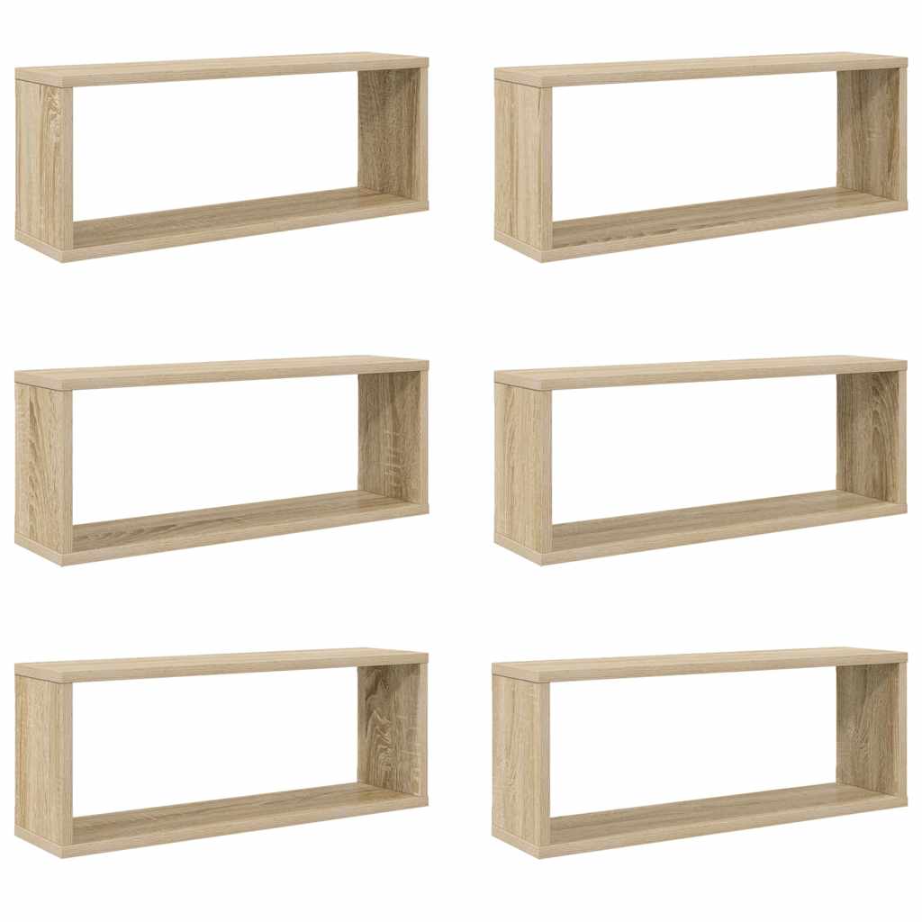 807144 vidaXL Wall Cube Shelves 6 pcs Sonoma Oak 60x15x23 cm Engineered Wood