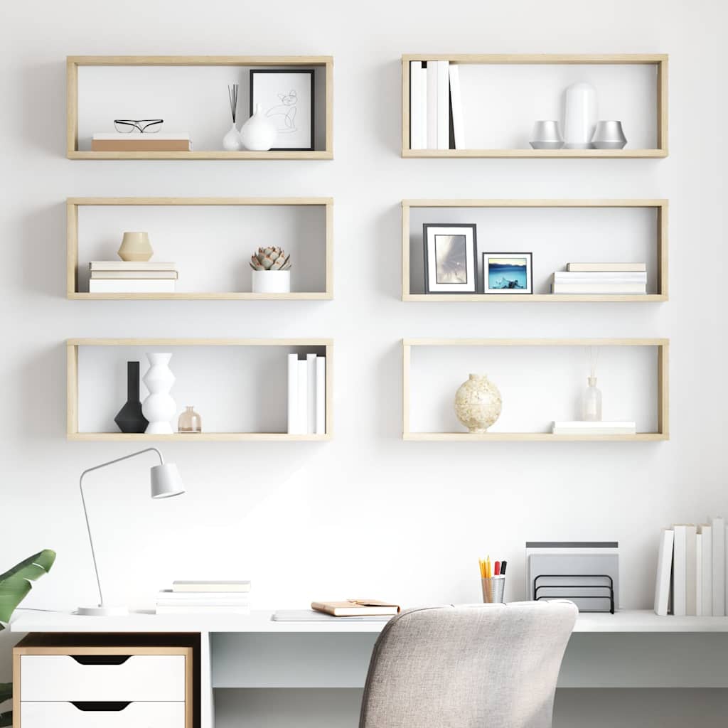 807144 vidaXL Wall Cube Shelves 6 pcs Sonoma Oak 60x15x23 cm Engineered Wood