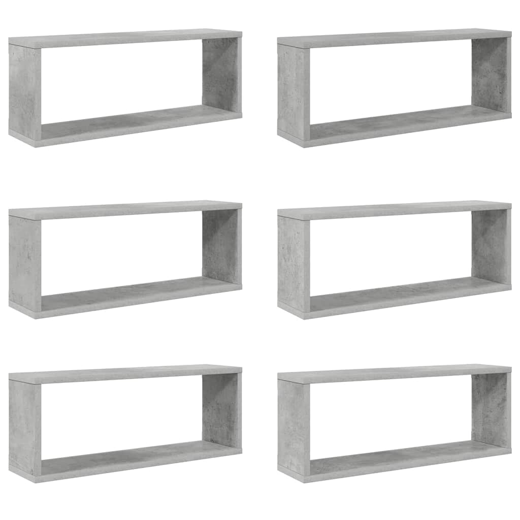 807147 vidaXL Wall Cube Shelves 6 pcs Concrete Grey 60x15x23 cm Engineered Wood