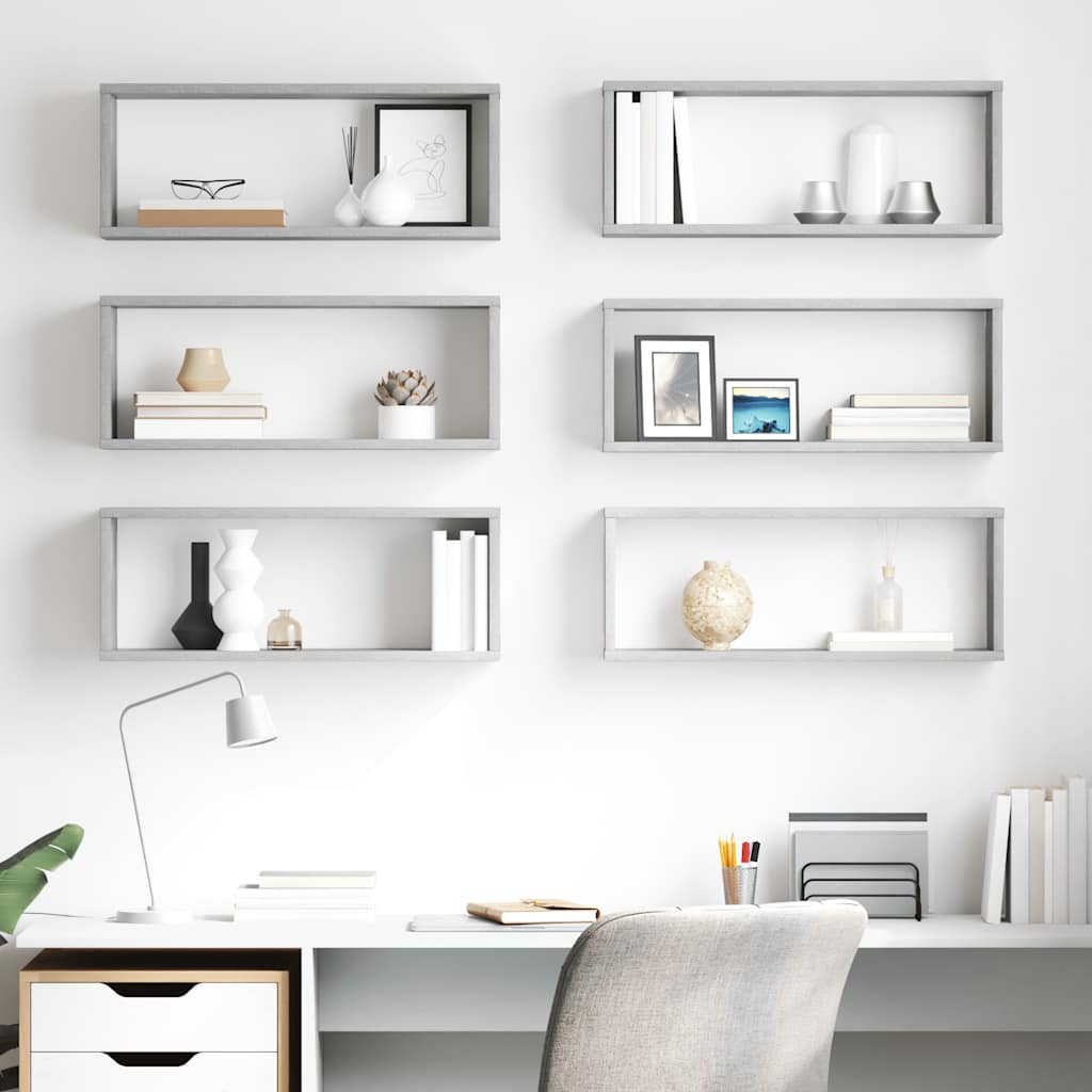 Wall Cube Shelf 6 pcs Concrete Grey 60x15x23 cm Engineered Wood
