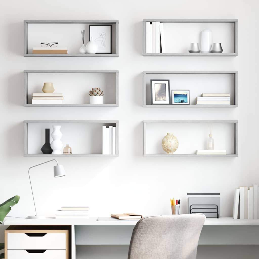 807147 vidaXL Wall Cube Shelves 6 pcs Concrete Grey 60x15x23 cm Engineered Wood
