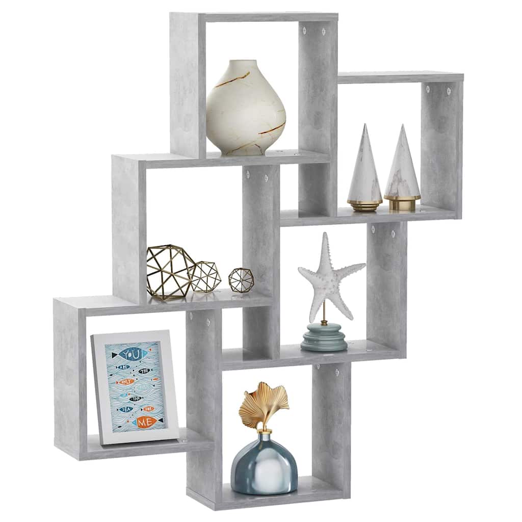 807173 vidaXL Wall Cube Shelf Concrete Grey 78x15x93 cm Engineered Wood
