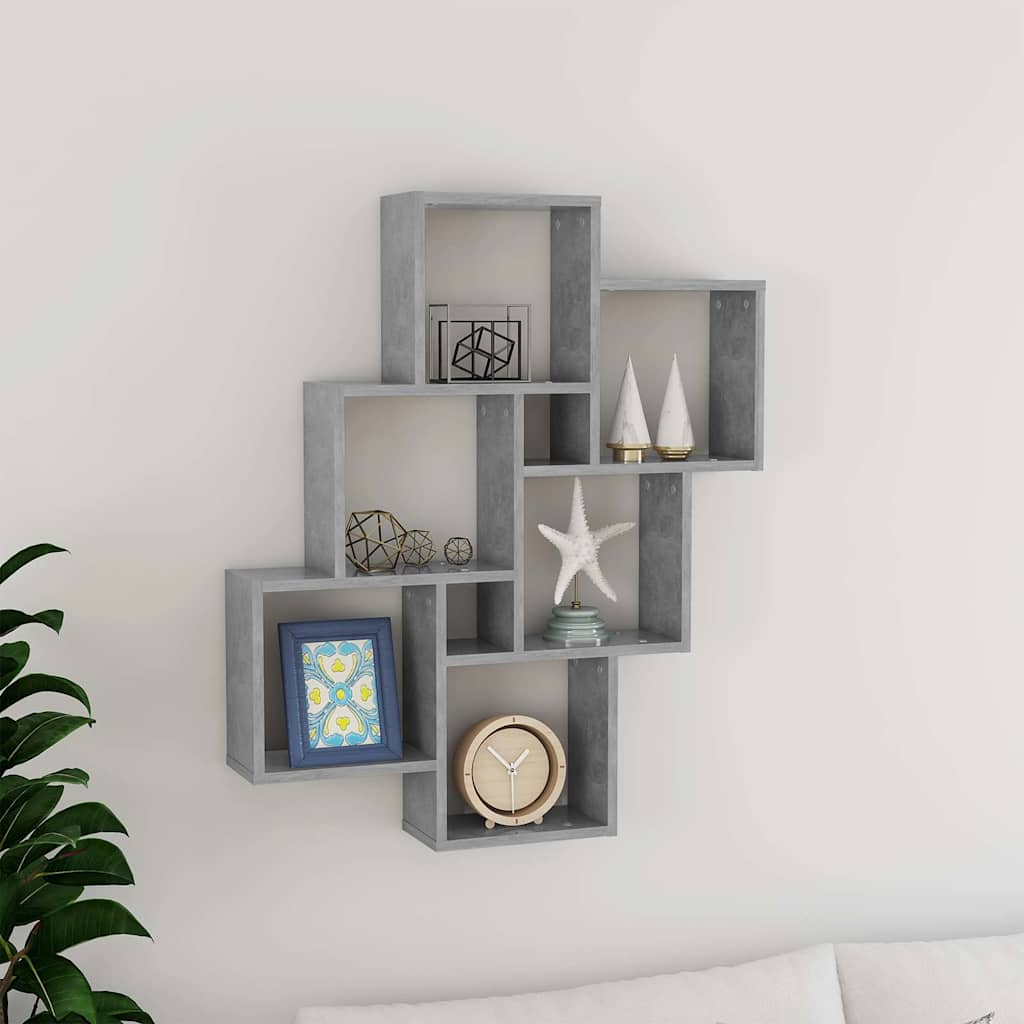 807173 vidaXL Wall Cube Shelf Concrete Grey 78x15x93 cm Engineered Wood