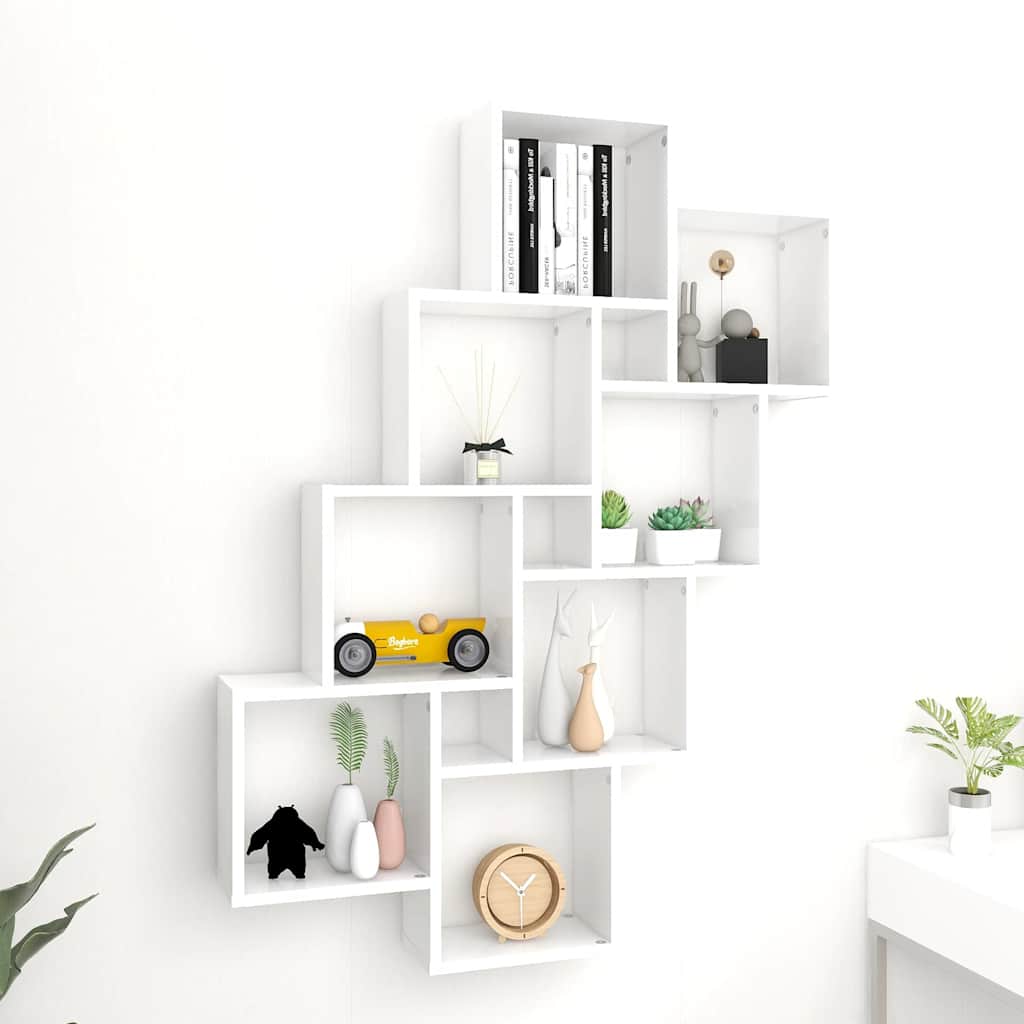 807178 vidaXL Wall Cube Shelf White 90x15x119 cm Engineered Wood