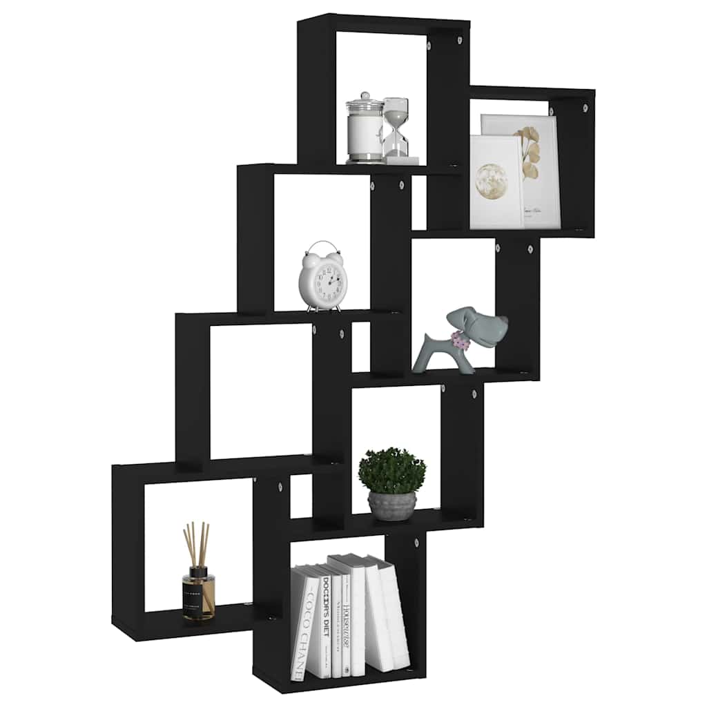 807179 vidaXL Wall Cube Shelf Black 90x15x119 cm Engineered Wood