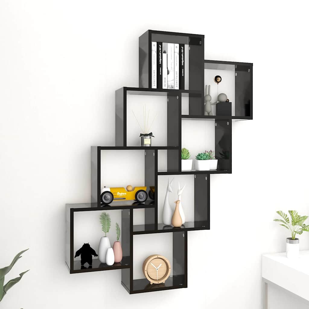 807179 vidaXL Wall Cube Shelf Black 90x15x119 cm Engineered Wood