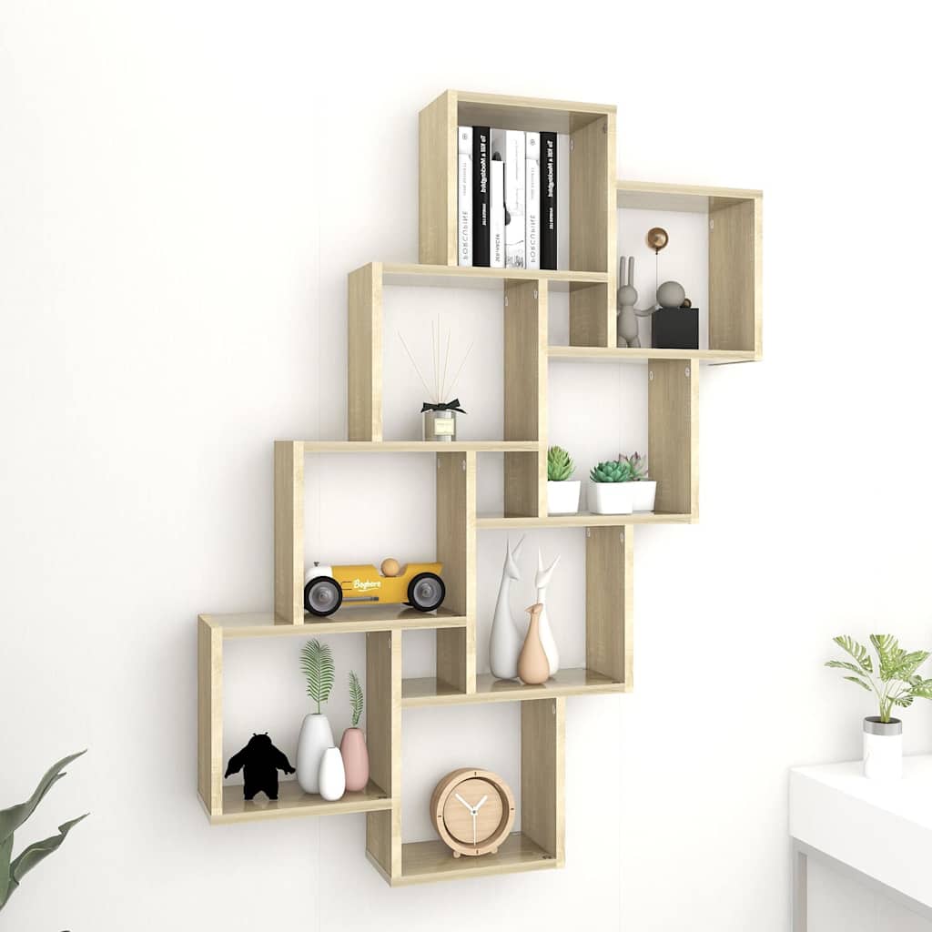 807181 vidaXL Wall Cube Shelf Sonoma Oak 90x15x119 cm Engineered Wood