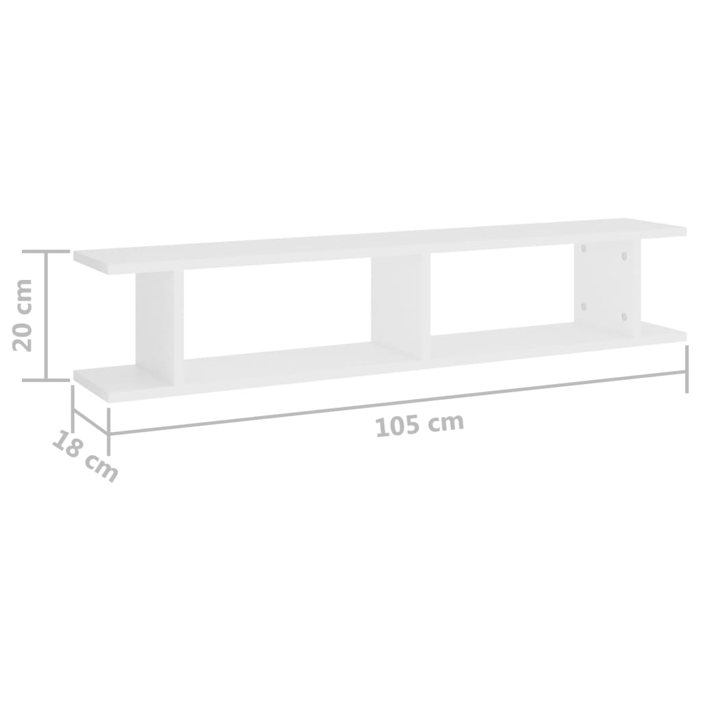 vidaXL Wall Shelf 2 pcs White 105x18x20 cm Engineered Wood