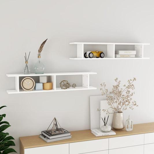 vidaXL Wall Shelf 2 pcs White 105x18x20 cm Engineered Wood