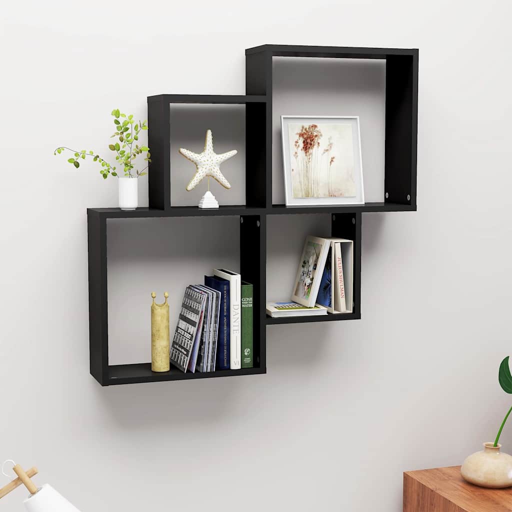 807260 vidaXL Wall Cube Shelf Black 80x15x78,5 cm Engineered Wood