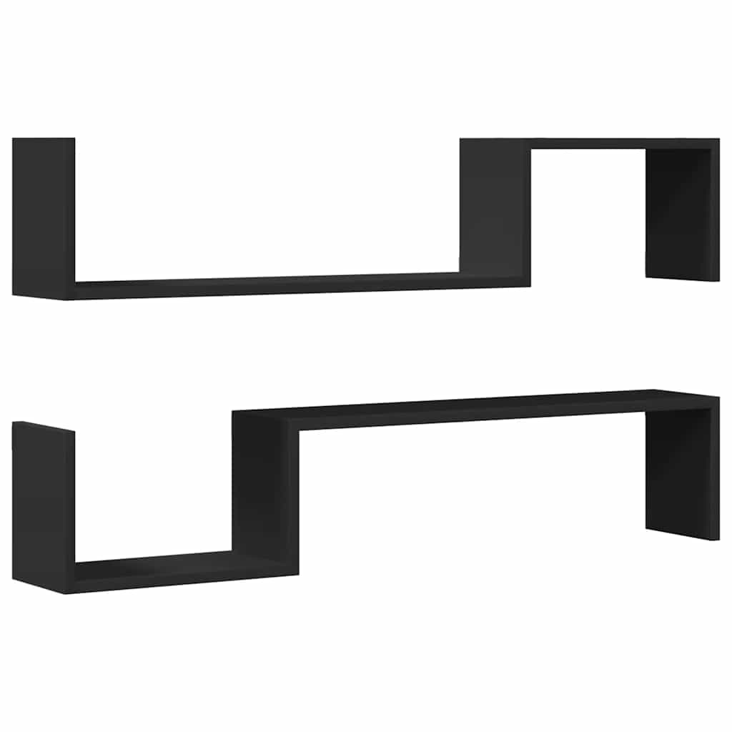 Wall Shelf 2 pcs Black 100x15x20 cm Engineered Wood