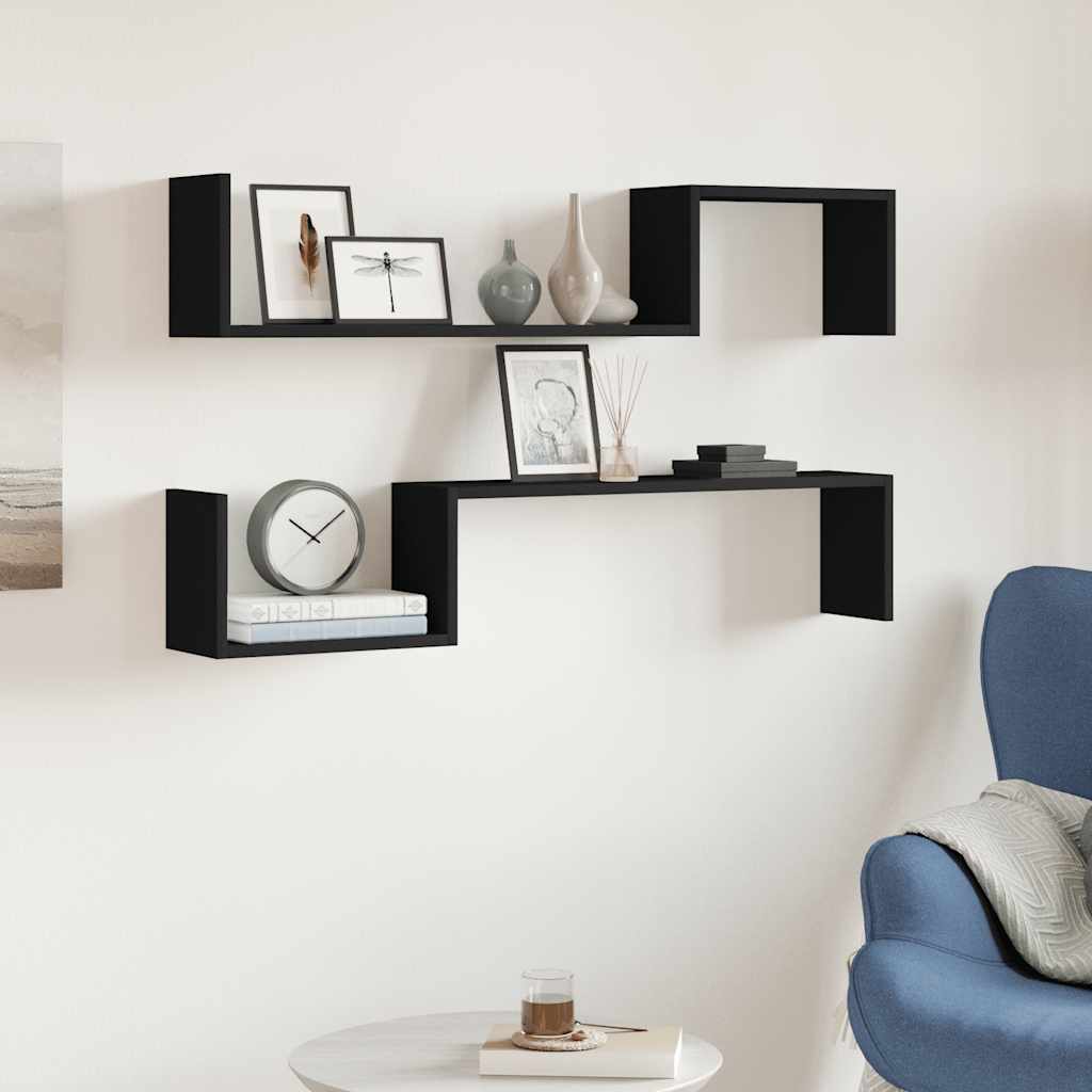 Wall Shelf 2 pcs Black 100x15x20 cm Engineered Wood