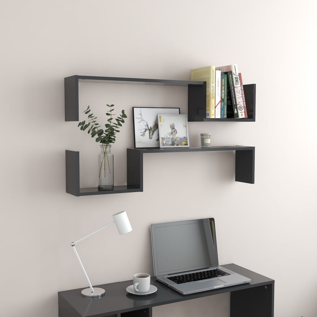 vidaXL Wall Shelf 2 pcs Grey 100x15x20 cm Engineered Wood