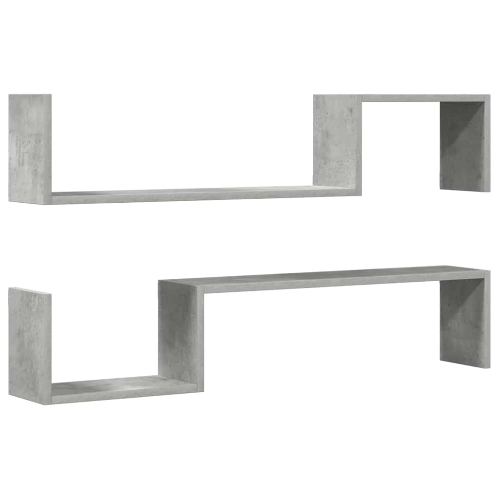 Wall Shelf 2 pcs Concrete Grey 100x15x20 cm Engineered Wood