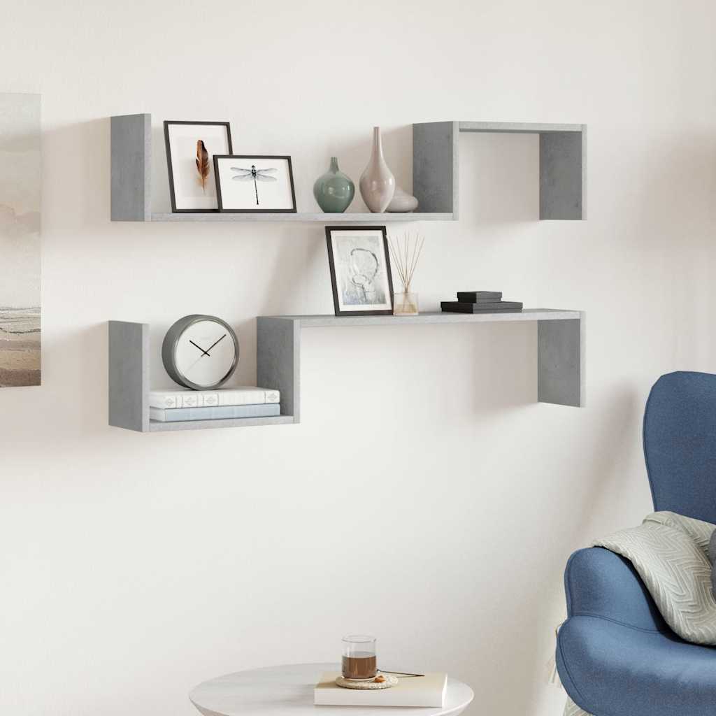 Wall Shelf 2 pcs Concrete Grey 100x15x20 cm Engineered Wood