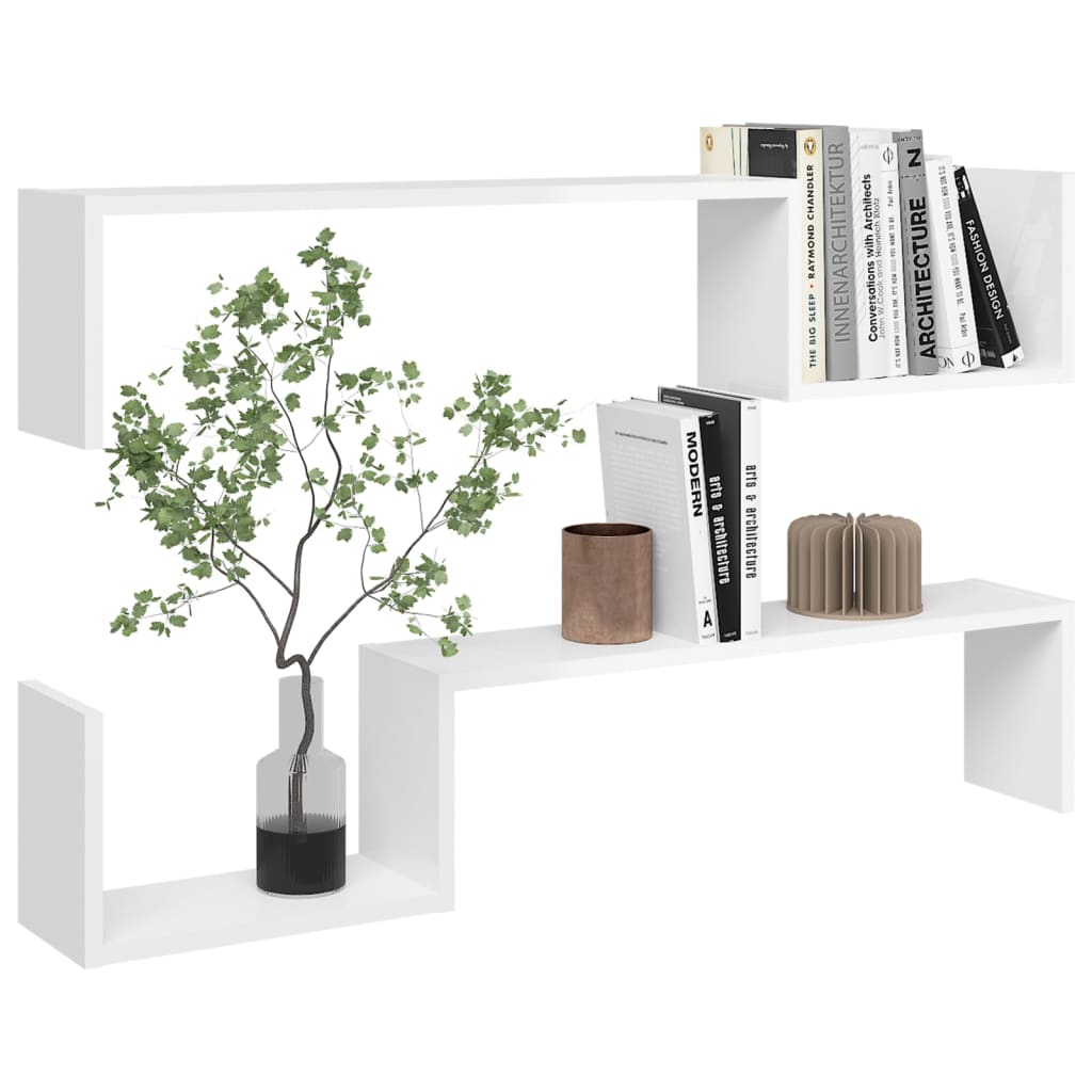 vidaXL Wall Shelf 2 pcs High Gloss White 100x15x20 cm Engineered Wood