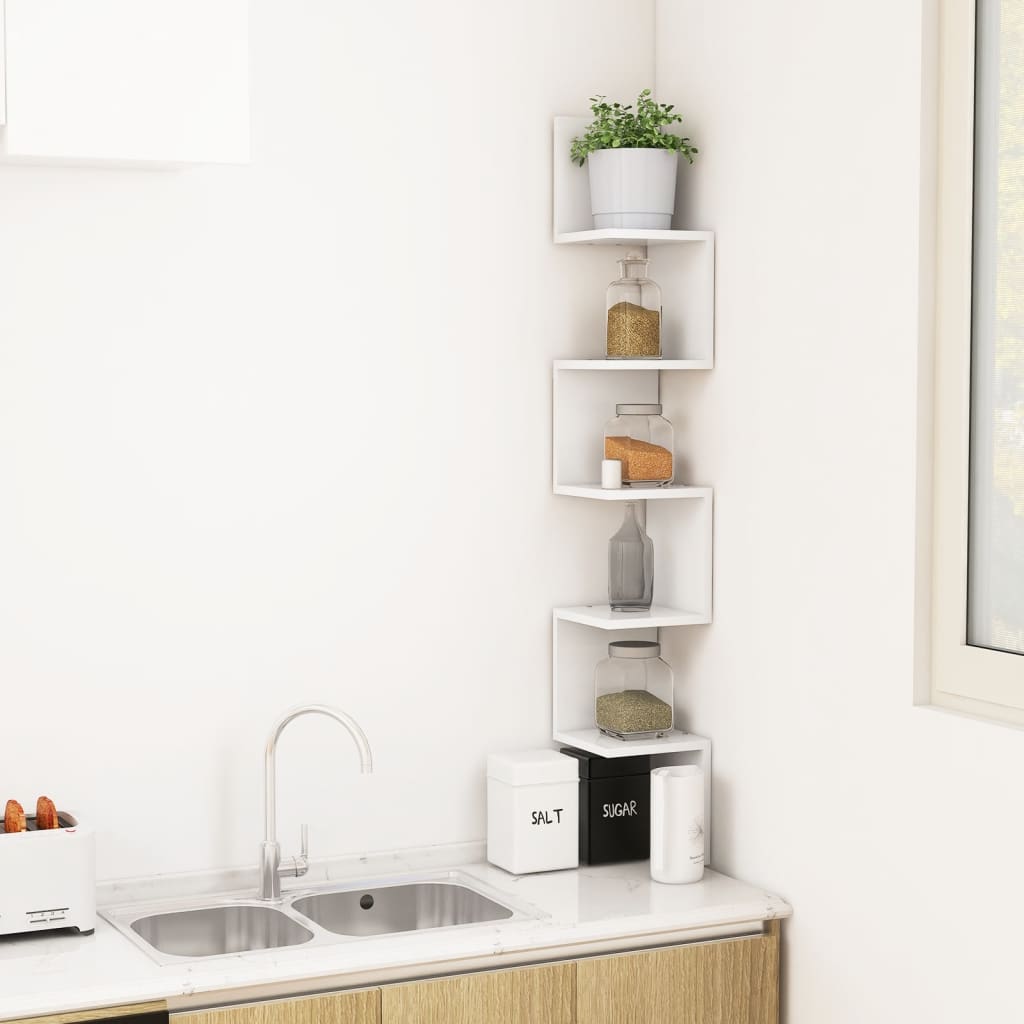 807277 vidaXL Wall Corner Shelf White 20x20x127,5 cm Engineered Wood