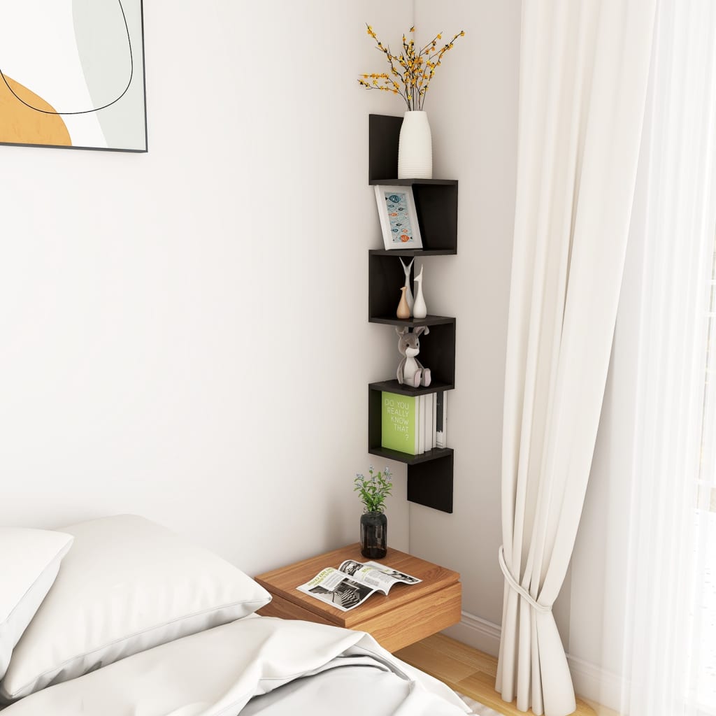 Wall Corner Shelf | Black | Engineered wood | 20 x 20 x 127.5 cm