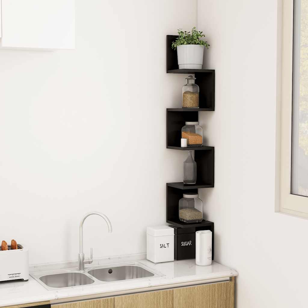 807278 vidaXL Wall Corner Shelf Black 20x20x127,5 cm Engineered Wood