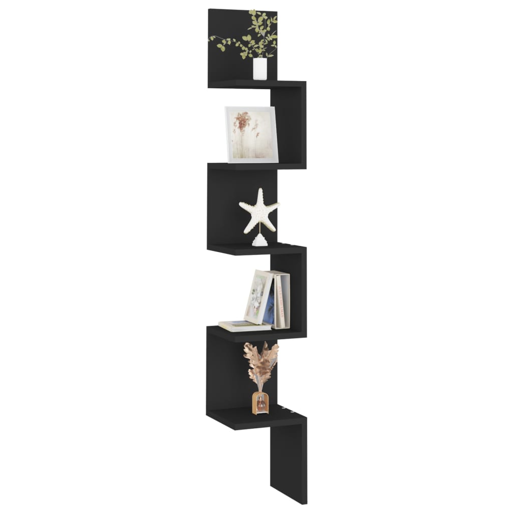 Wall Corner Shelf | Black | Engineered wood | 20 x 20 x 127.5 cm