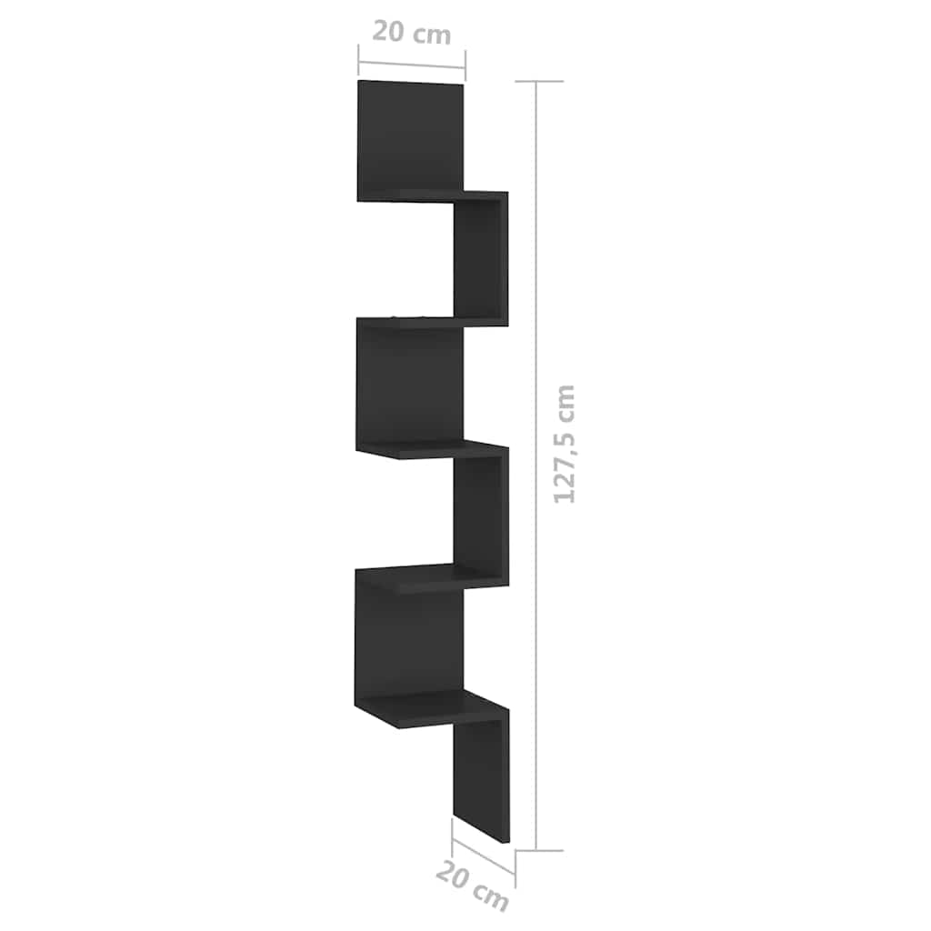807278 vidaXL Wall Corner Shelf Black 20x20x127,5 cm Engineered Wood
