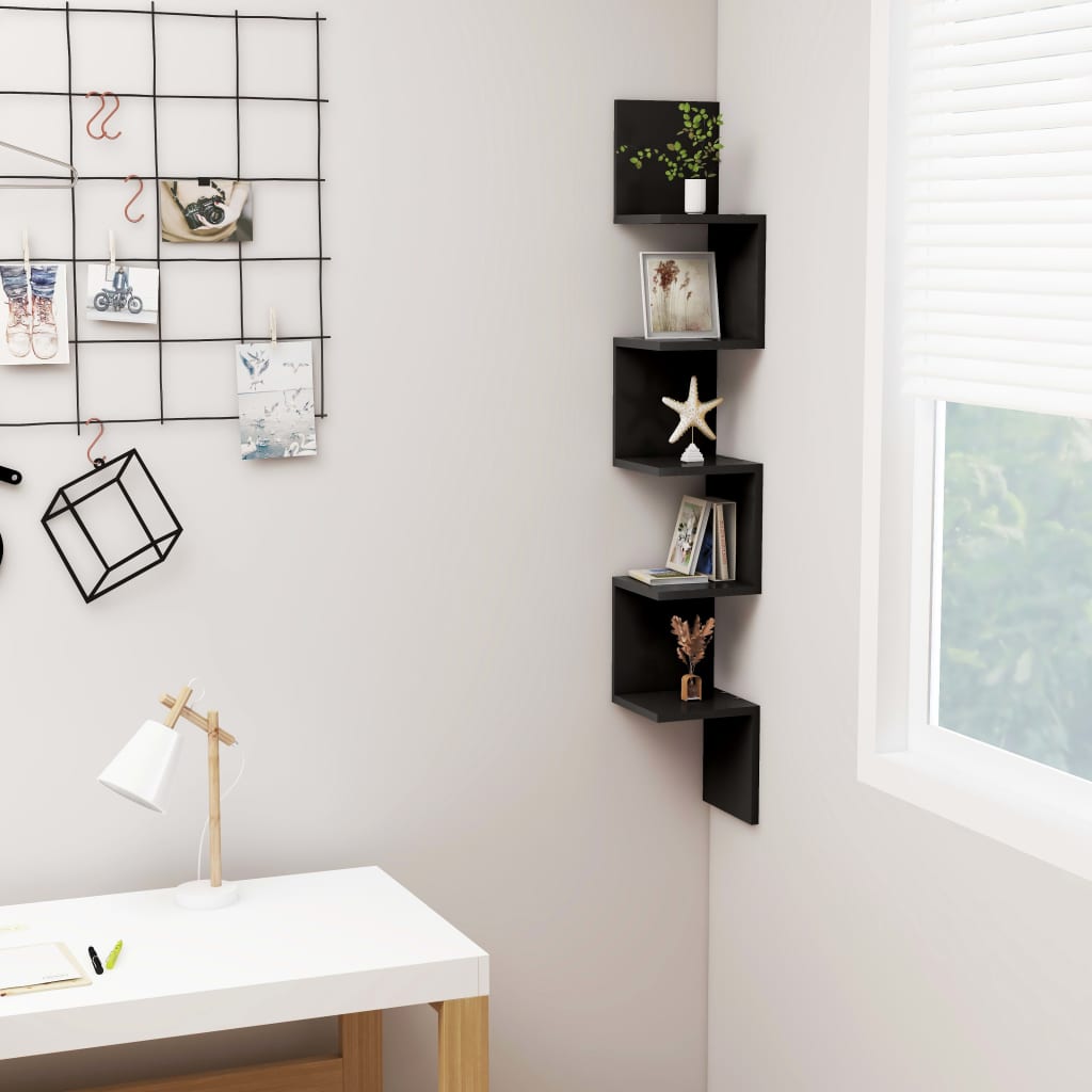 Wall Corner Shelf | Black | Engineered wood | 20 x 20 x 127.5 cm