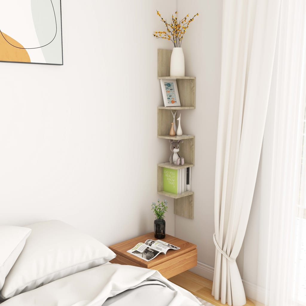 807280 vidaXL Wall Corner Shelf Sonoma Oak 20x20x127,5 cm Engineered Wood