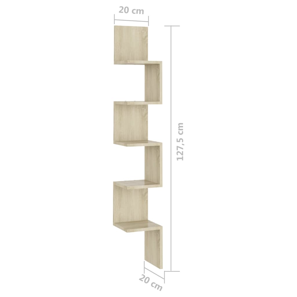 807280 vidaXL Wall Corner Shelf Sonoma Oak 20x20x127,5 cm Engineered Wood
