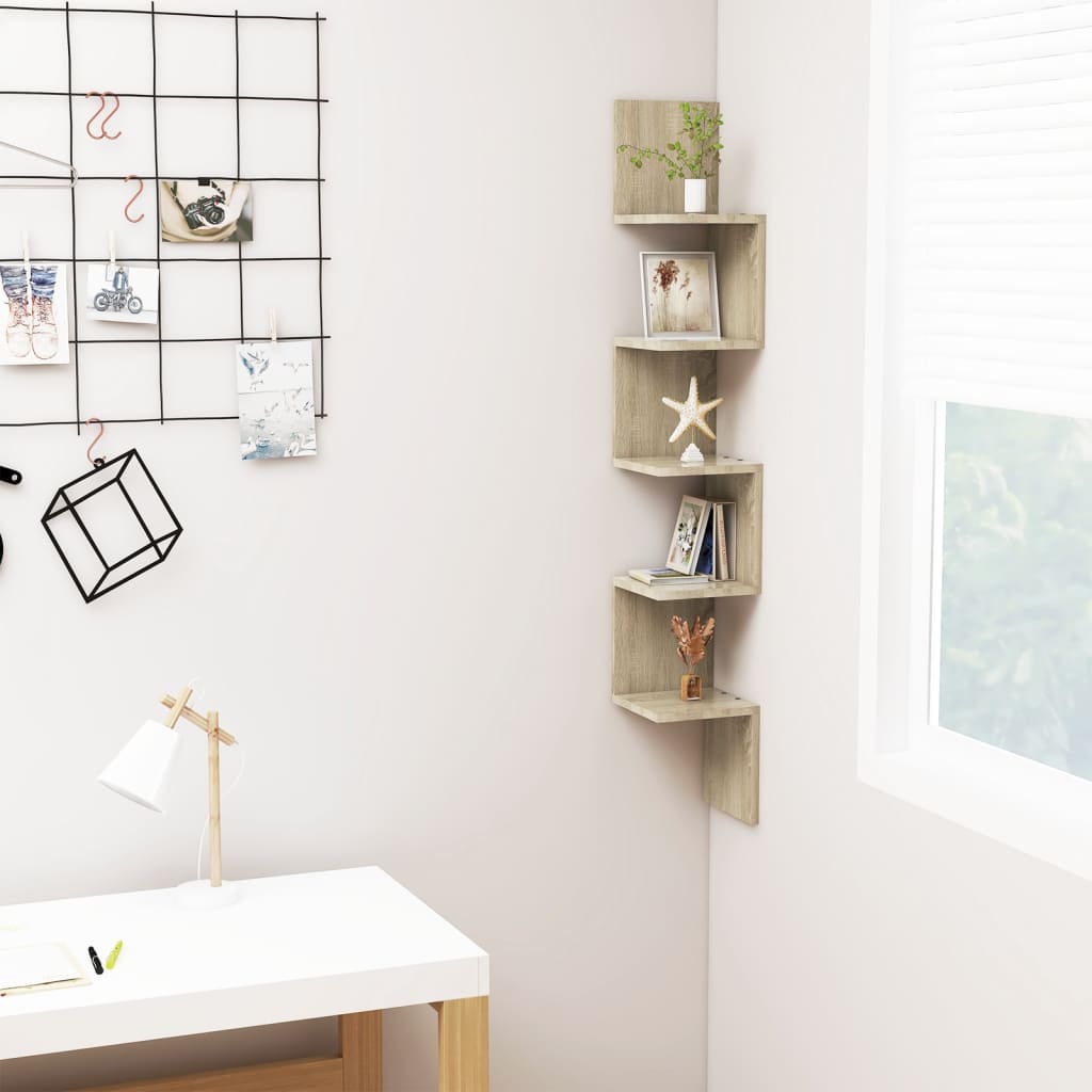 807280 vidaXL Wall Corner Shelf Sonoma Oak 20x20x127,5 cm Engineered Wood
