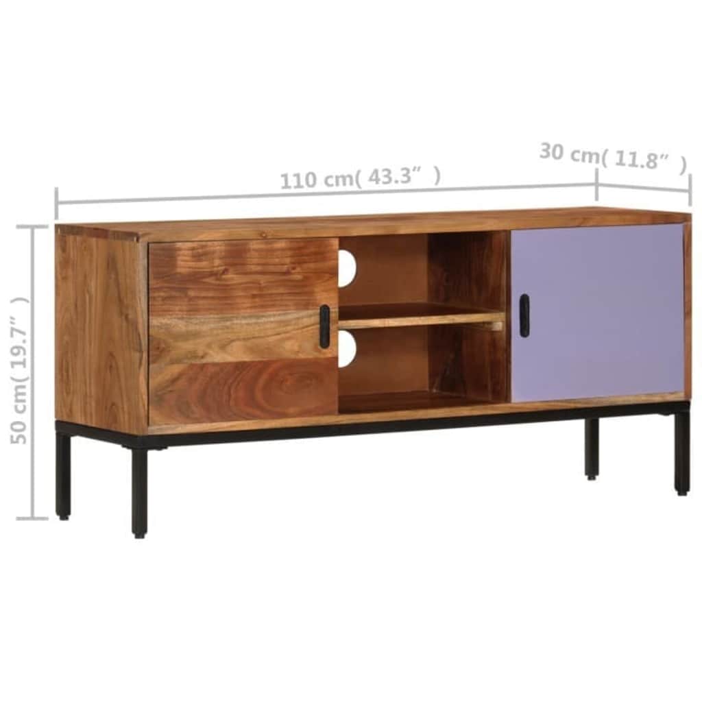 337076 vidaXL TV Cabinet Honey Brown and Grey 110x30x50 cm Solid Wood Acacia