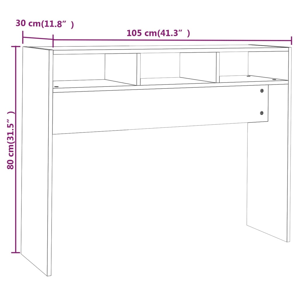 808309 vidaXL Console Table Concrete Grey 105x30x80 cm Engineered Wood