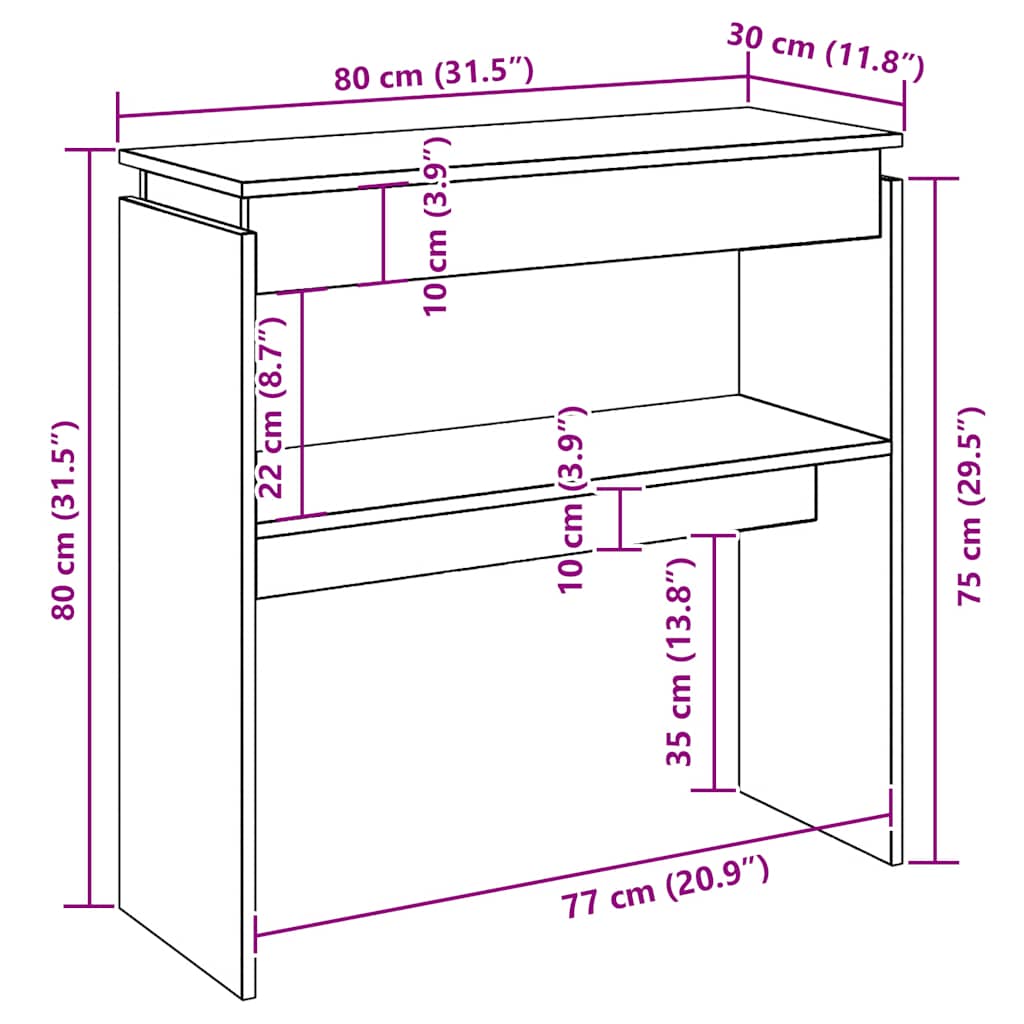 808317 vidaXL Console Table Sonoma Oak 80x30x80 cm Engineered Wood