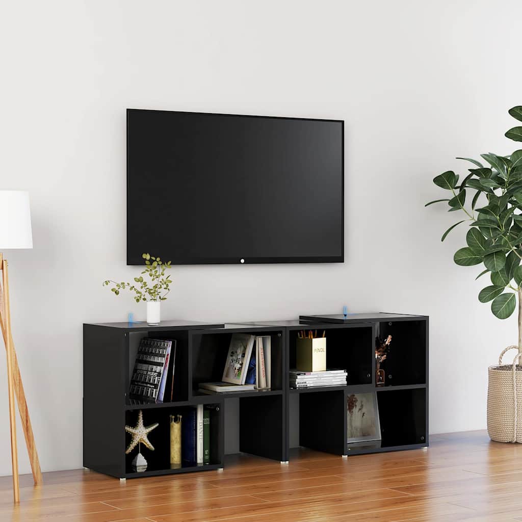808357 vidaXL TV Cabinet High Gloss Black 104x30x52 cm Engineered Wood