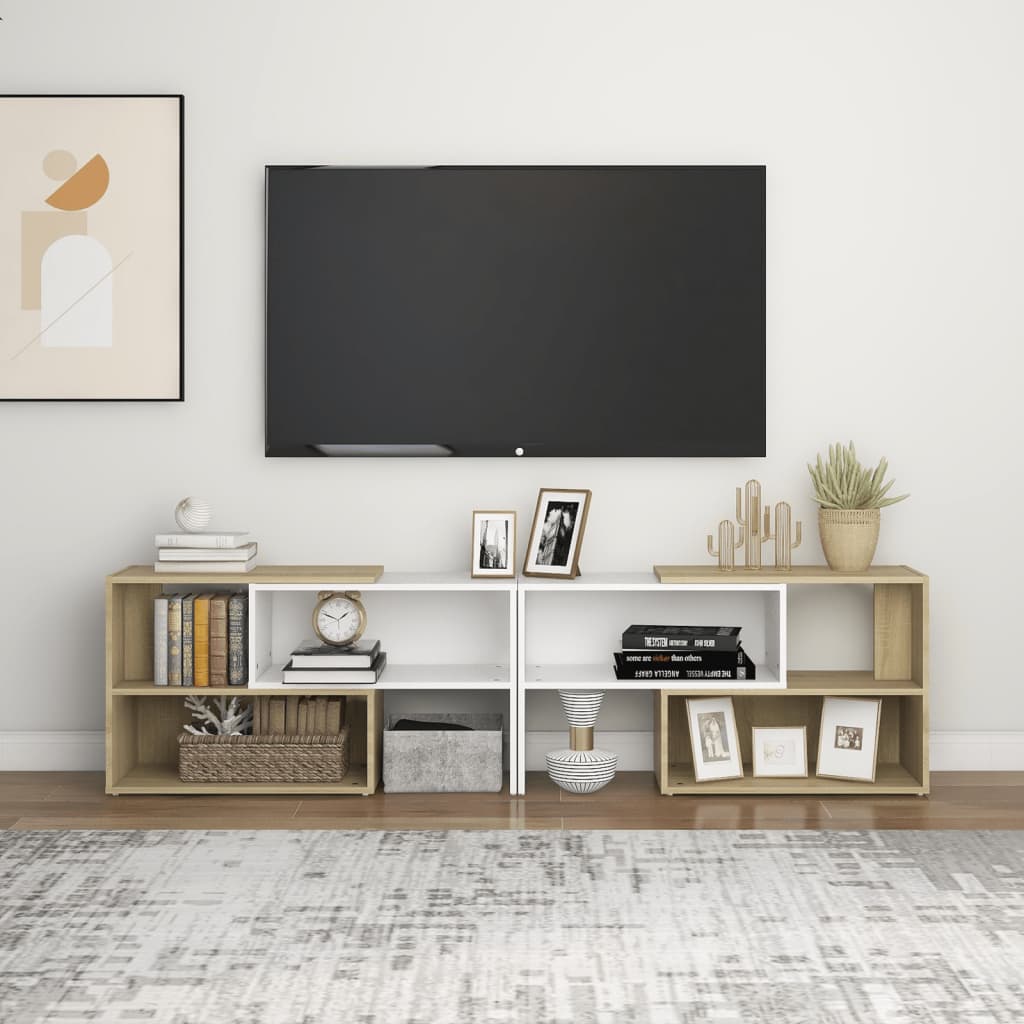 vidaXL TV Cabinet White and Sonoma Oak 149x30x52 cm Engineered Wood