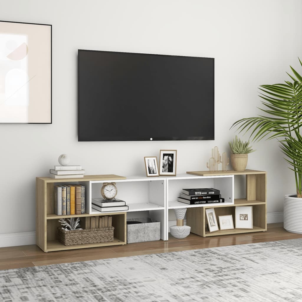 vidaXL TV Cabinet White and Sonoma Oak 149x30x52 cm Engineered Wood