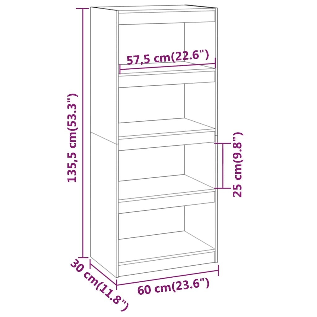 Boekenkast/Room Divider Honing Bruin 60x30x135,5 cm Hout Grenen