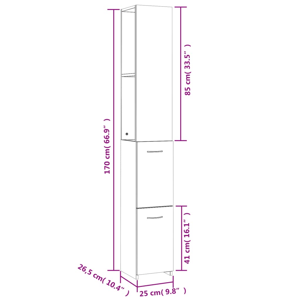 vidaXL Bathroom Cabinet White 25x26.5x170 cm Engineered Wood