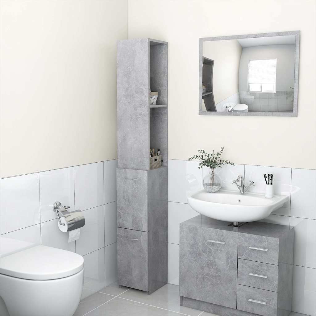 Bathroom Cabinet Concrete Grey 25x26,5x170 cm Engineered Wood