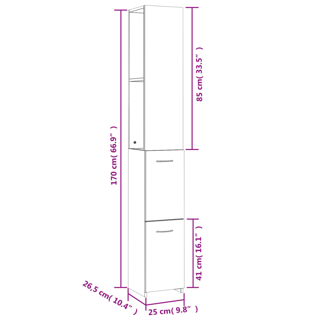 vidaXL Bathroom Cabinet High Gloss White 25x26.5x170 cm Engineered Wood