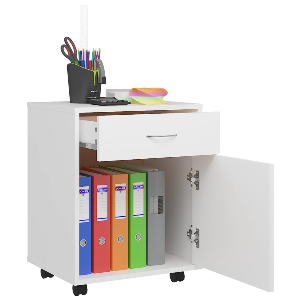 vidaXL Rolling Cabinet White 45x38x54 cm Engineered Wood