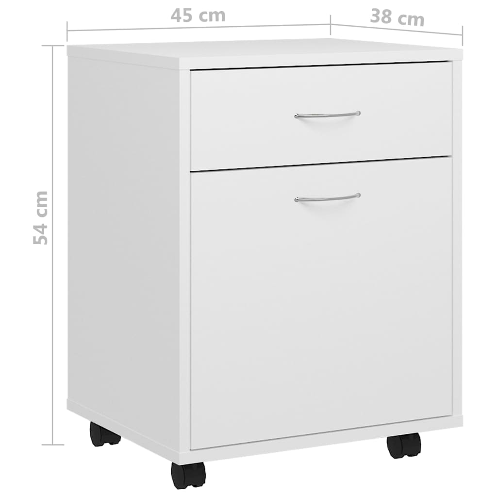 vidaXL Rolling Cabinet White 45x38x54 cm Engineered Wood