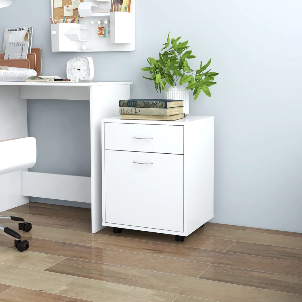 vidaXL Rolling Cabinet White 45x38x54 cm Engineered Wood