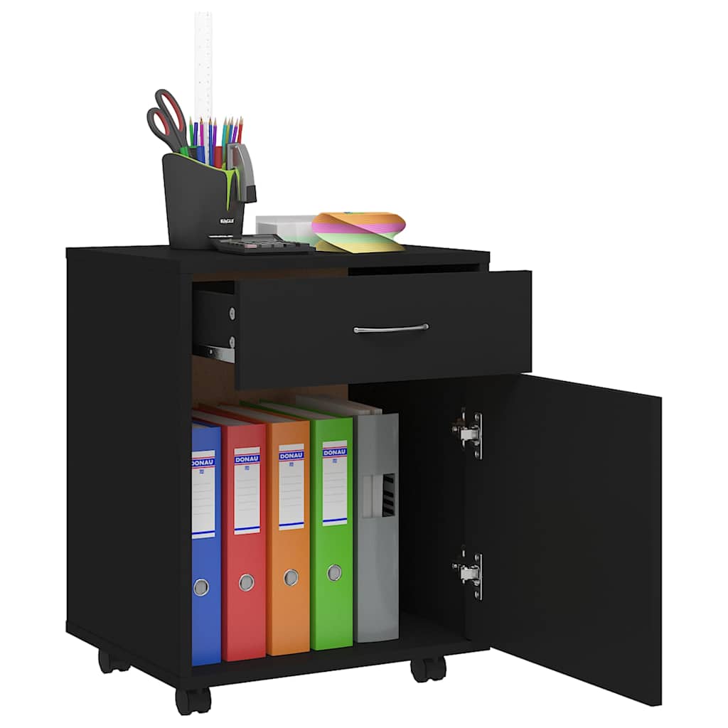 808441 vidaXL Rolling Cabinet Black 45x38x54 cm Engineered Wood