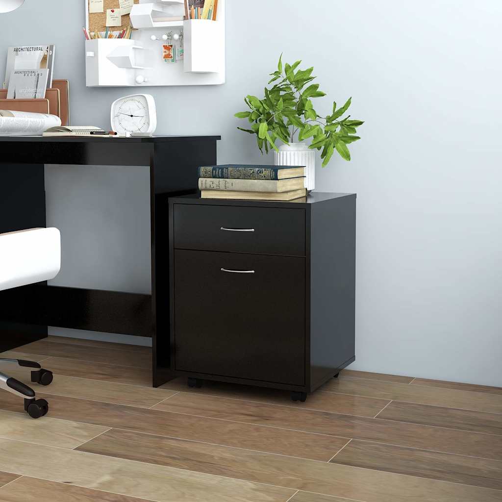 808441 vidaXL Rolling Cabinet Black 45x38x54 cm Engineered Wood