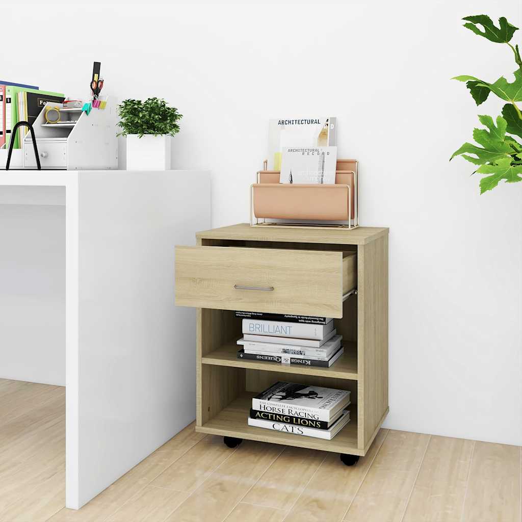 808470 vidaXL Rolling Cabinet Sonoma Oak 46x36x59 cm Engineered Wood